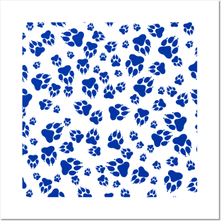 Wildcat Paw Prints Pattern Blue on White Digital Design Posters and Art